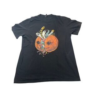 Anvil Graphic T Shirt Black Pumpkin Ghost Worms Spider Spooky Print Mens L
